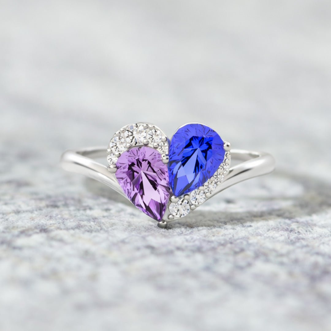 Custom Mother Daughter Teardrop Heart Ring