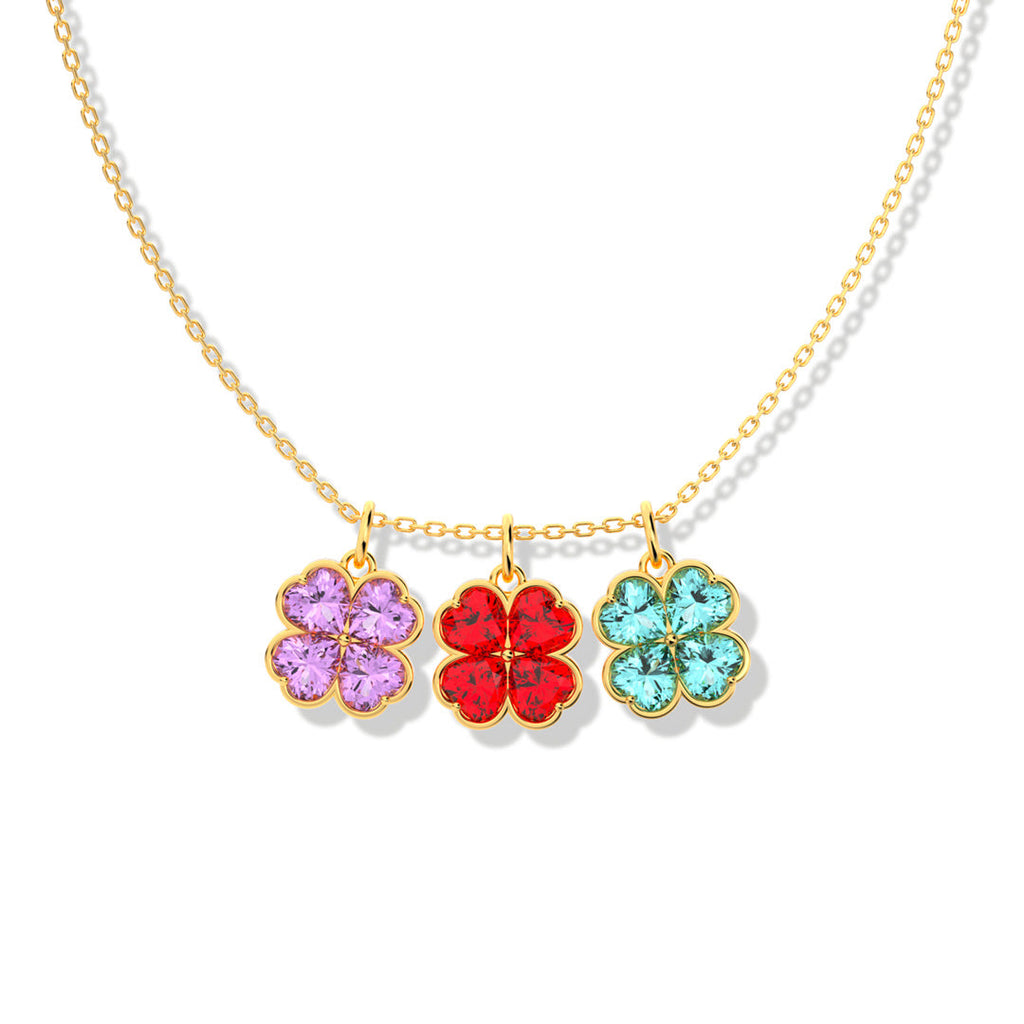 Custom 1–8 Four-Leaf Clover Birthstone Necklace