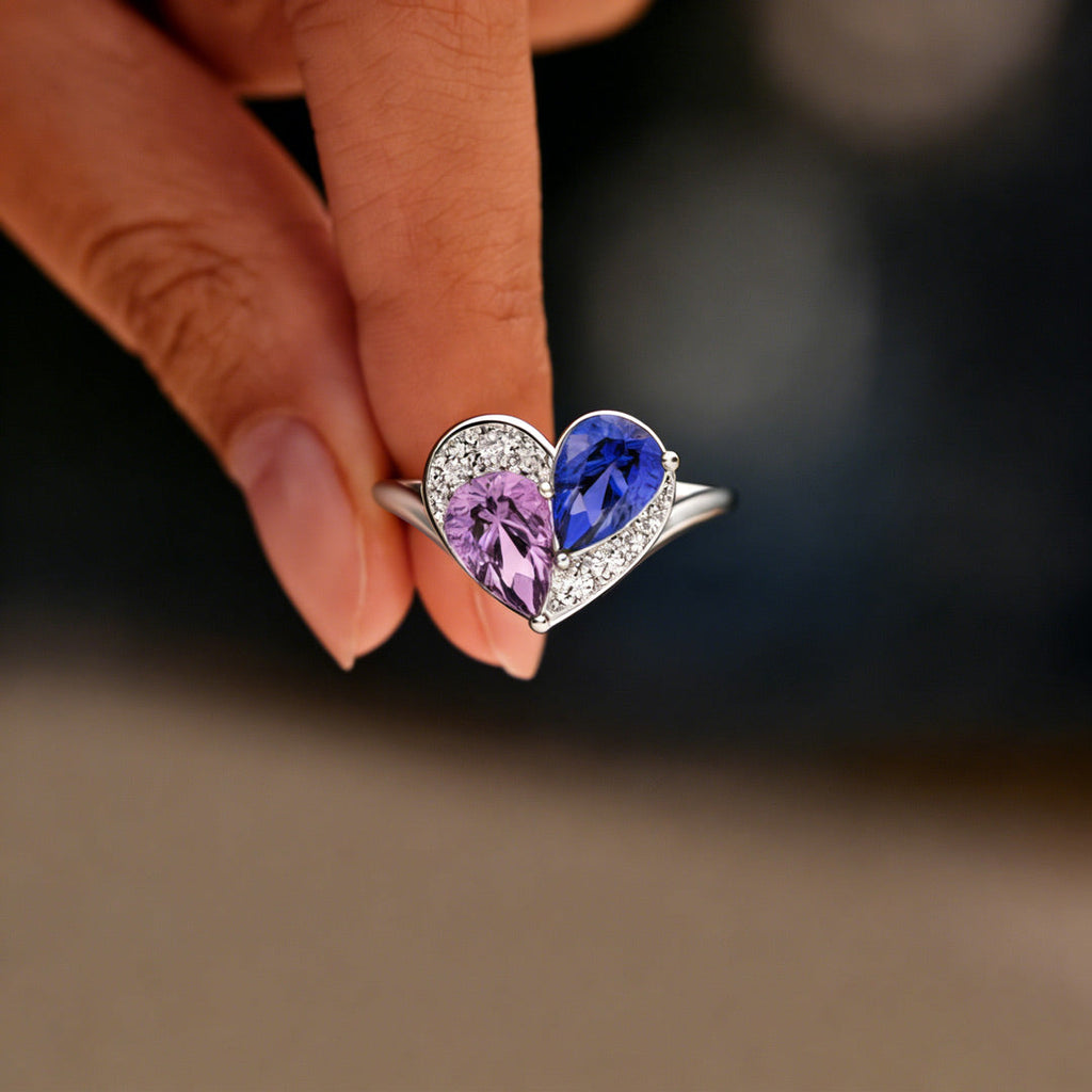 Custom Mother Daughter Teardrop Heart Ring