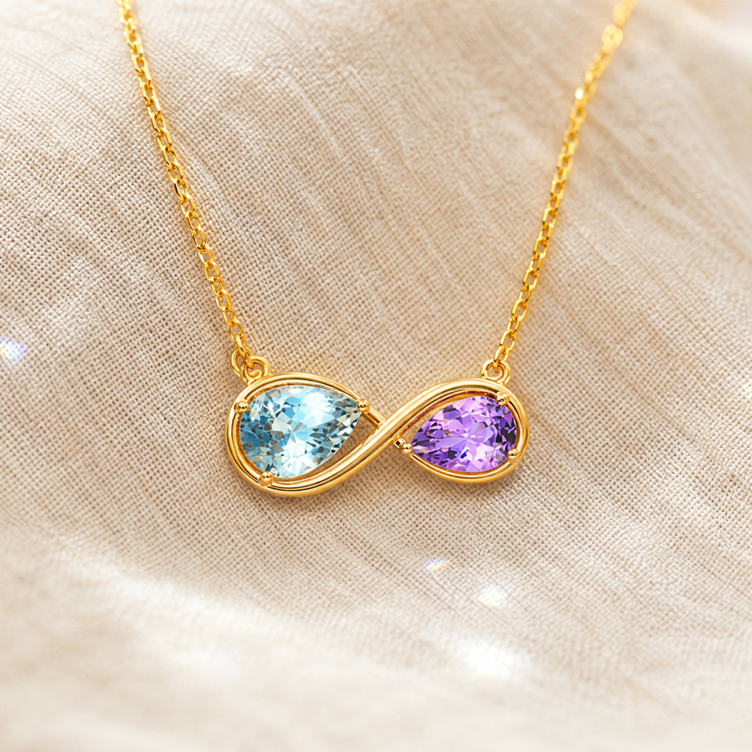 Mother & Daughter Teardrop Infinity Birthstone Necklace