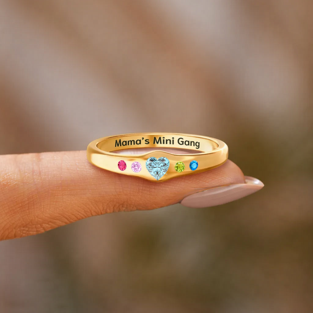 Mama's Mini Gang 1-6 Birthstones Heart Ring