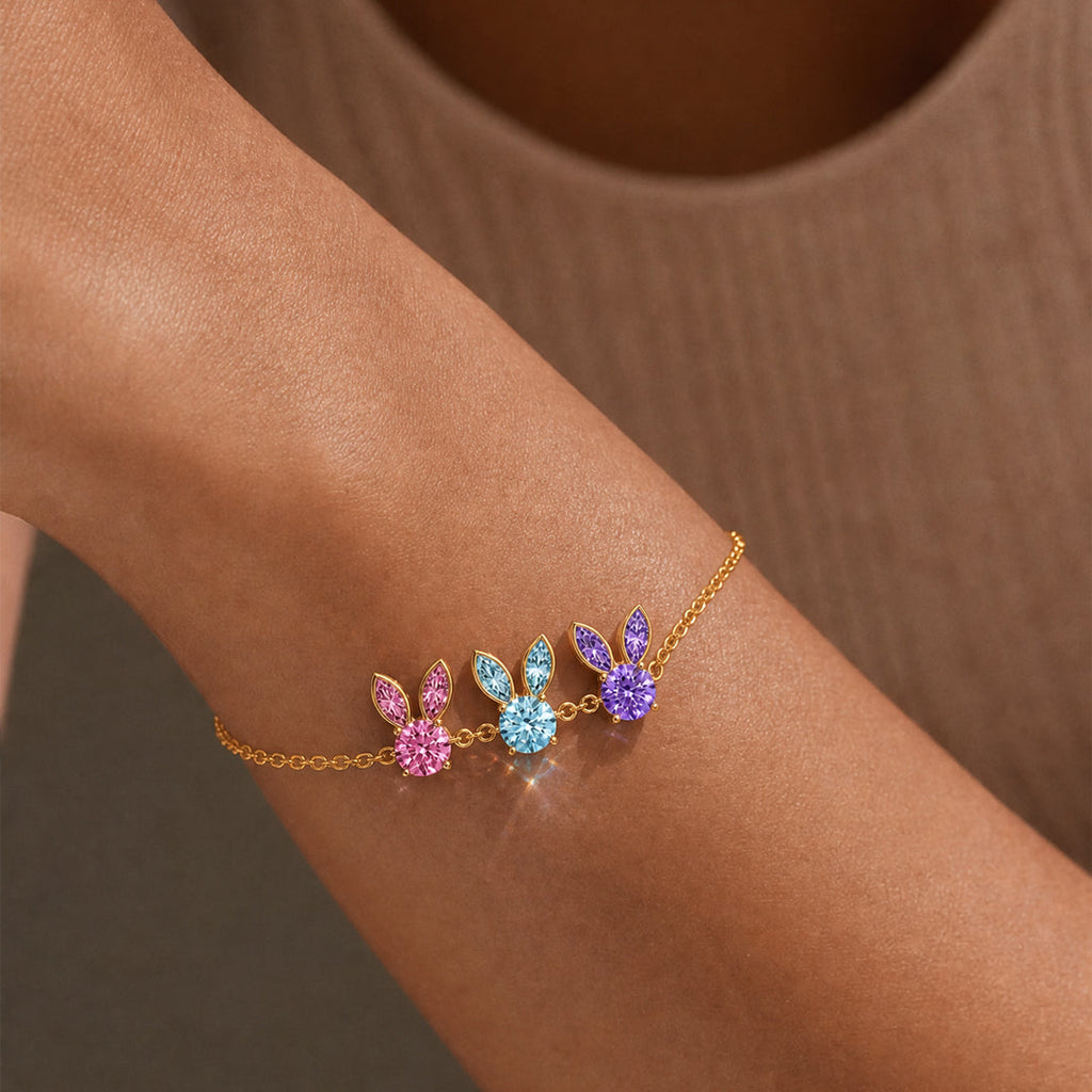 Custom 1‑7 Dainty Bunny Birthstone Bracelet