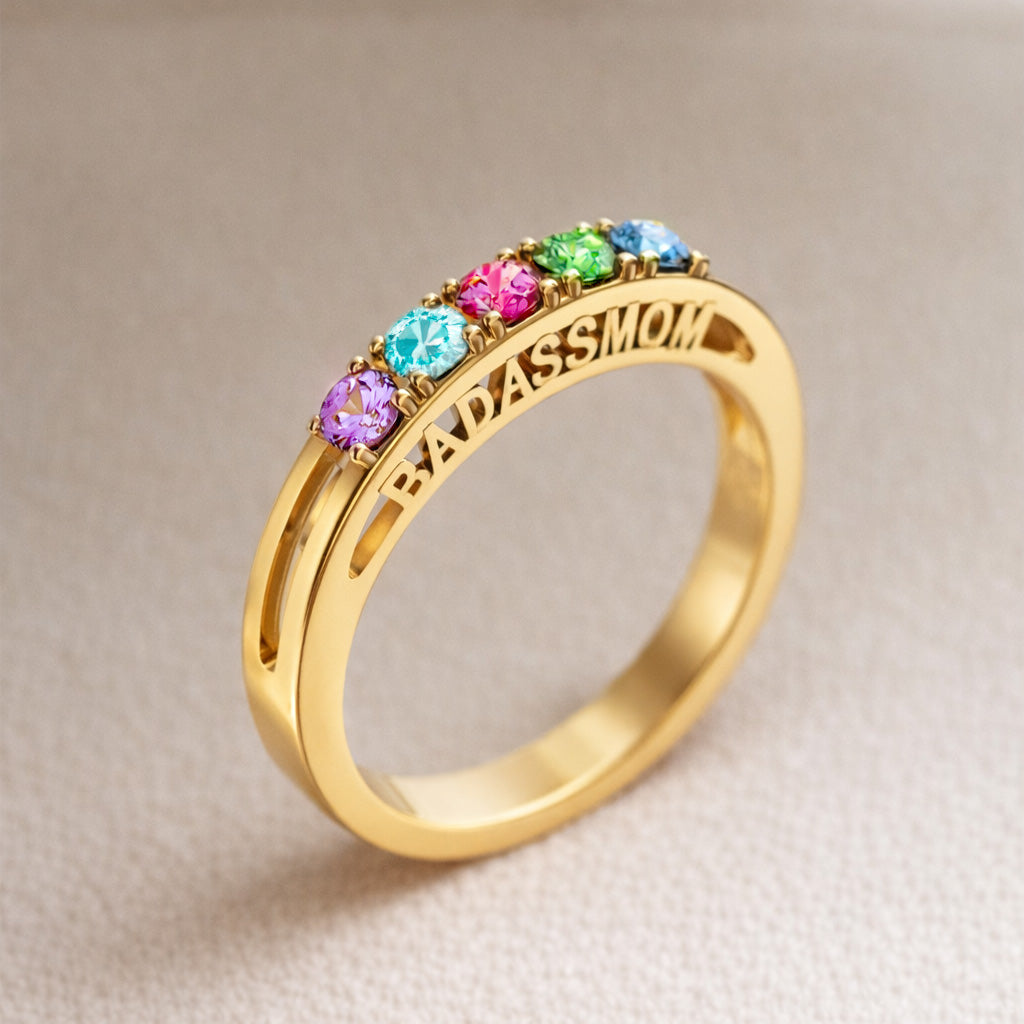Badass Mom & Her Little Gang Three-Dimensional 1-6 Birthstone Ring