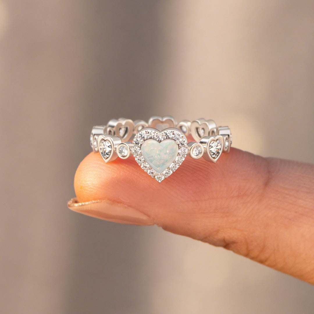 Matching Mother Daughter Opal Heart Ring
