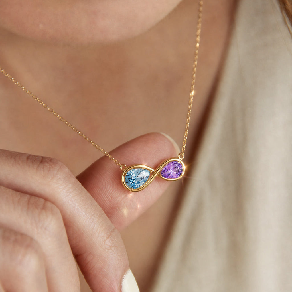 Mother & Daughter Teardrop Infinity Birthstone Necklace