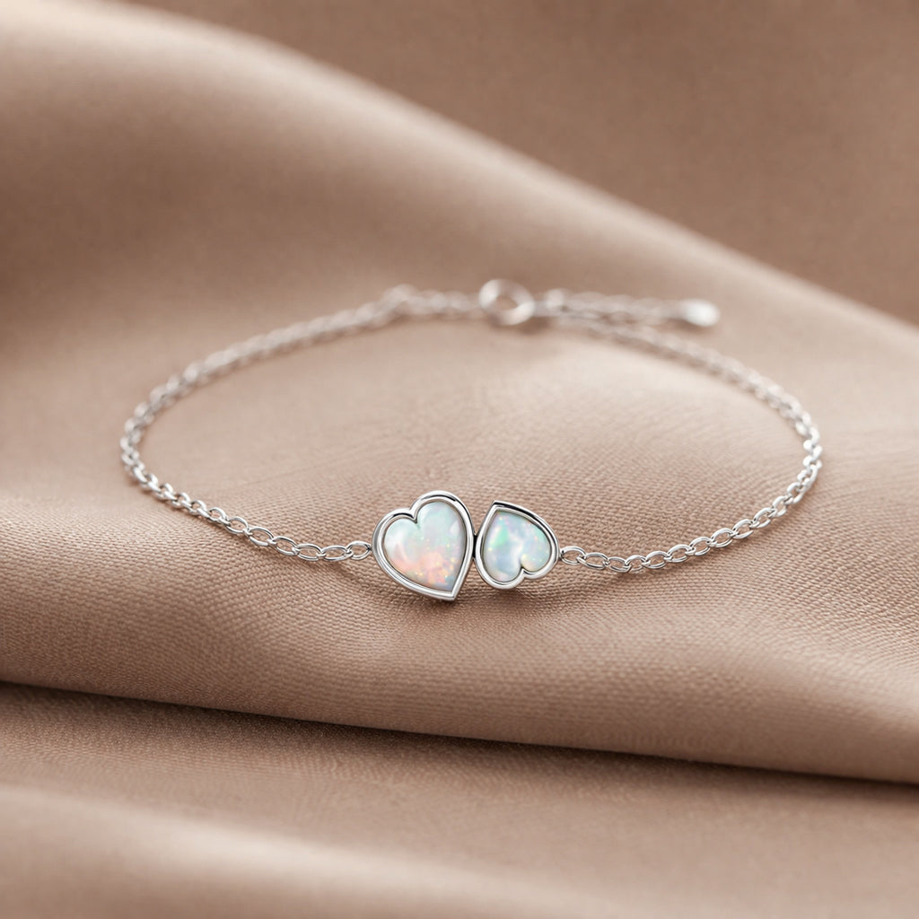 Bonded By Love Mother & Daughter Matching Heart Cut Opal Bracelet