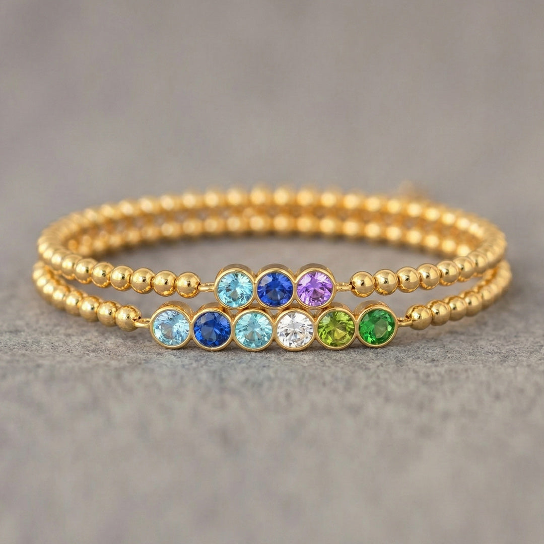 Stainless Steel 1-6 Birthstone Beaded Bracelet