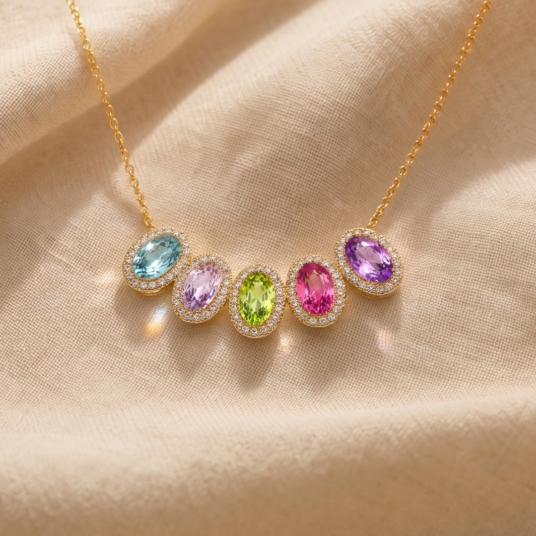 1‑8 Elegant Oval Halo Birthstone Necklace