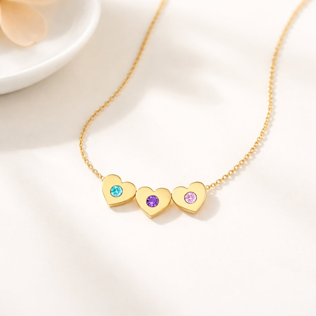 Mama's Heartbeats Custom 1-6 Heart-Cut Birthstone Necklace