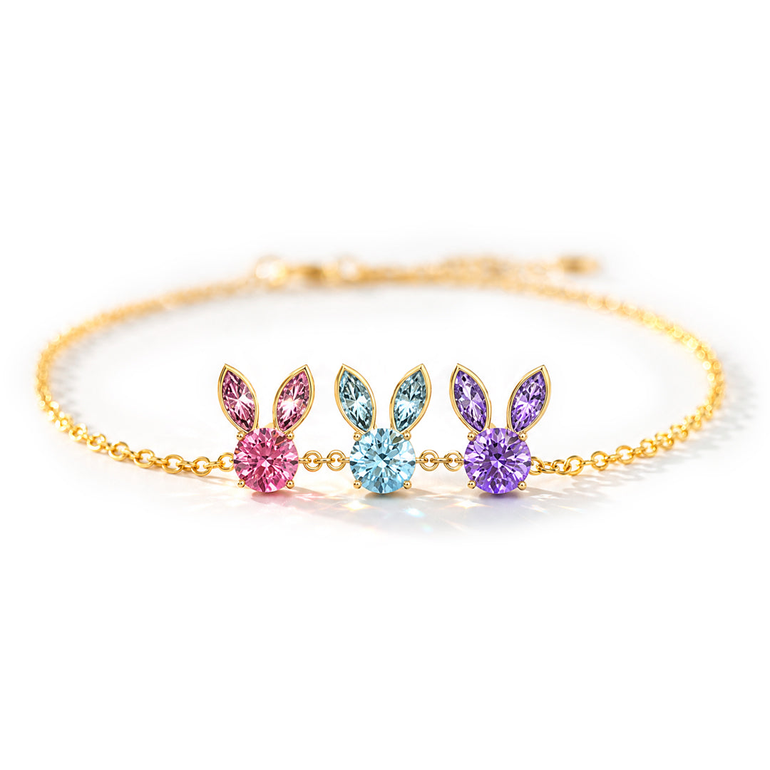 Custom 1‑7 Dainty Bunny Birthstone Bracelet