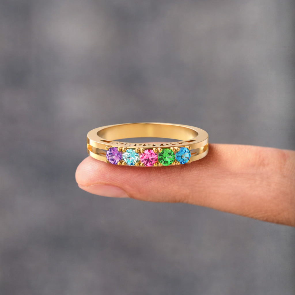 Badass Mom & Her Little Gang Three-Dimensional 1-6 Birthstone Ring