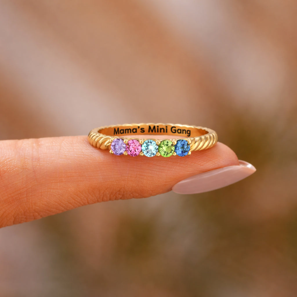 Mama's Mini Gang 1-6 Birthstones Twisted Band Ring