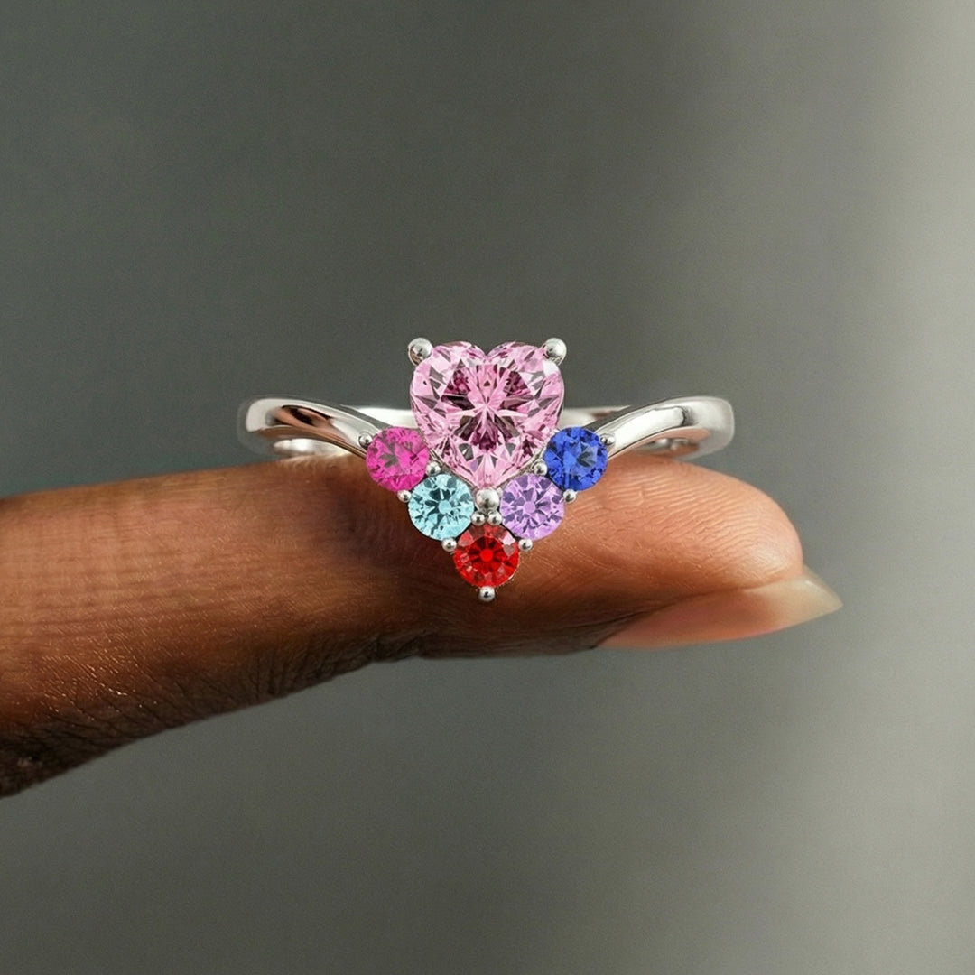 Personalized Mom Heart Ring with 1–6 Birthstones