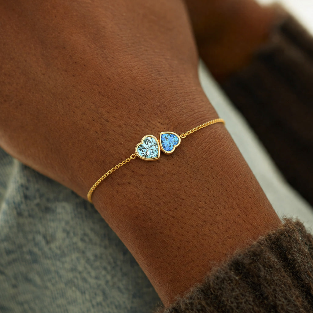 Mother & Daughter Linking Hearts Birthstone Bracelet