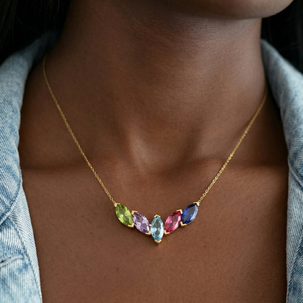 Mama's Mini Gang 1–7 Marquise Birthstone Necklace