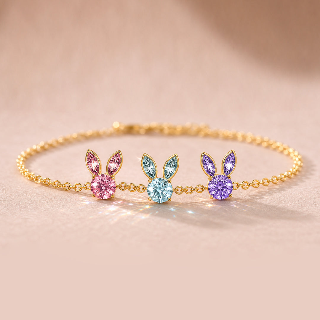 Custom 1‑7 Dainty Bunny Birthstone Bracelet