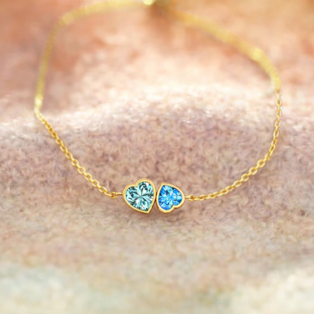 Mother & Daughter Linking Hearts Birthstone Bracelet