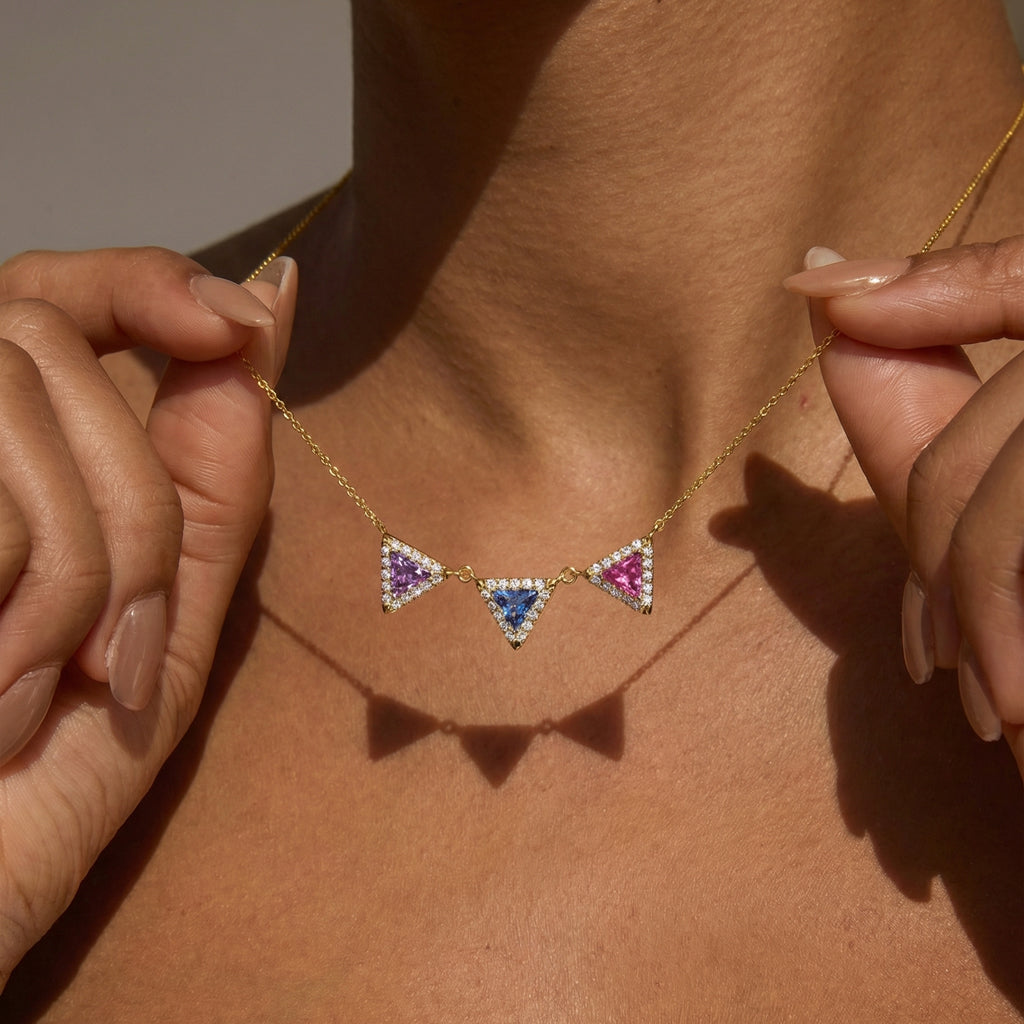 Custom 1-6 Triangle Birthstone Necklace