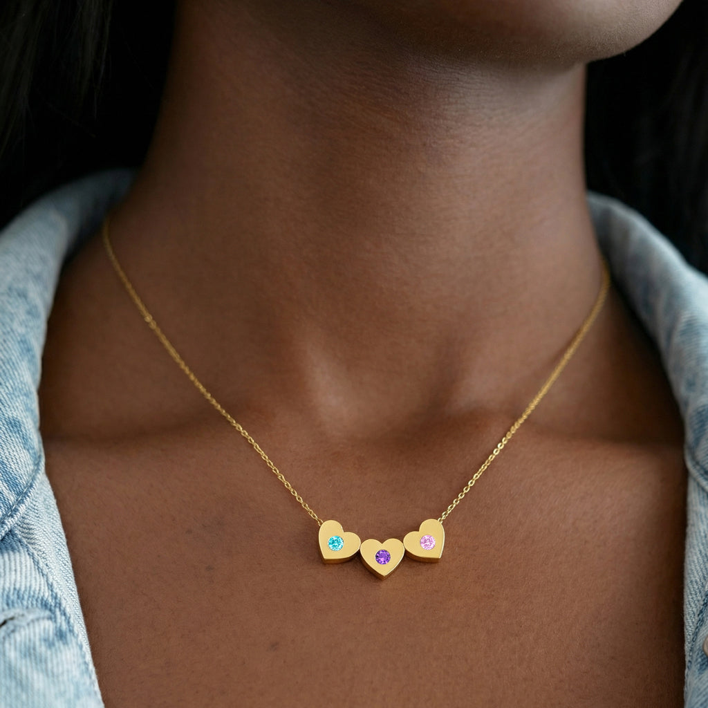 Mama's Heartbeats Custom 1-6 Heart-Cut Birthstone Necklace