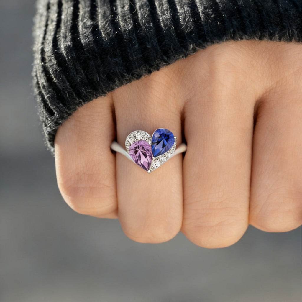 Custom Mother Daughter Teardrop Heart Ring