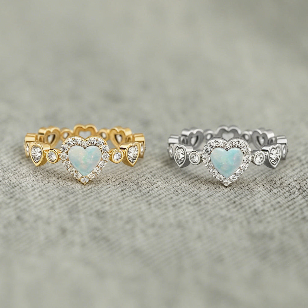 Matching Mother Daughter Opal Heart Ring