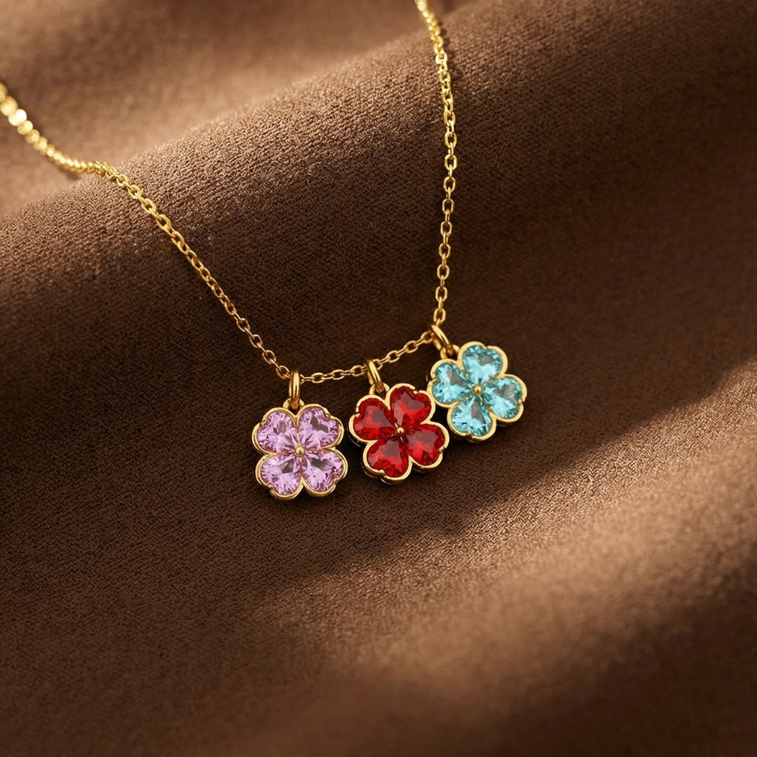 Custom 1–8 Four-Leaf Clover Birthstone Necklace