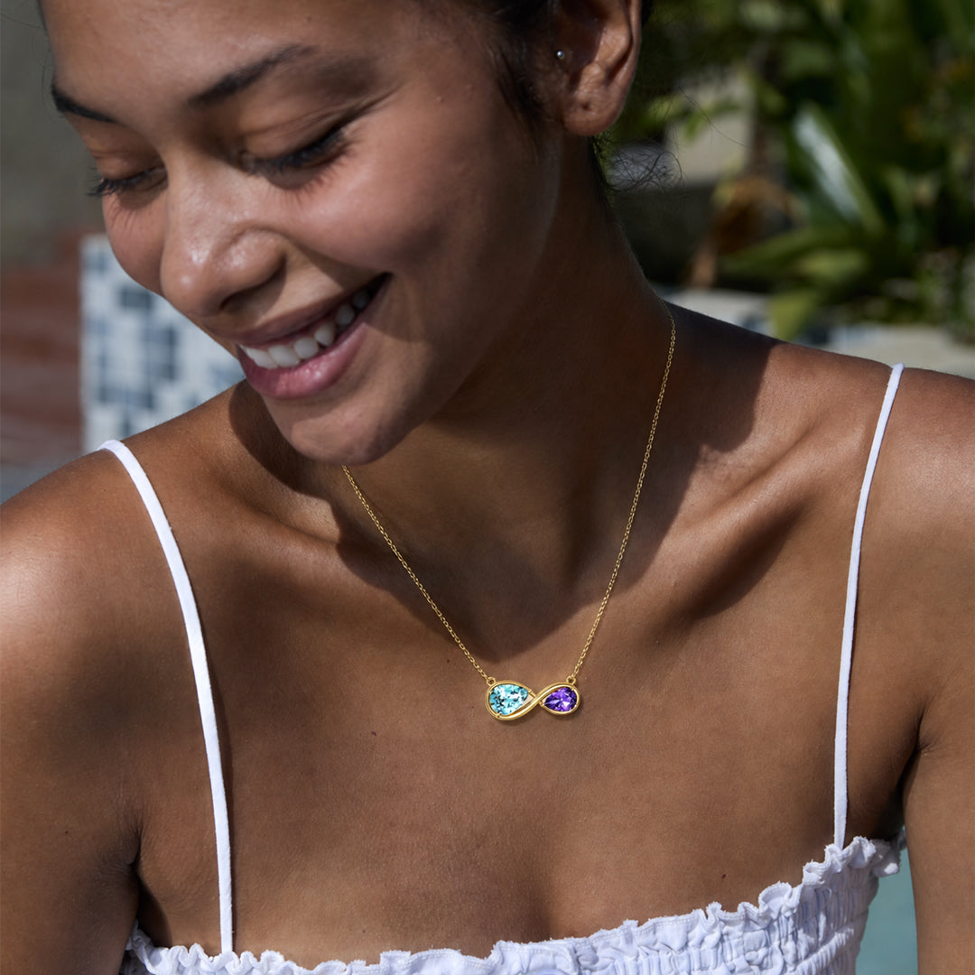 Mother & Daughter Teardrop Infinity Birthstone Necklace