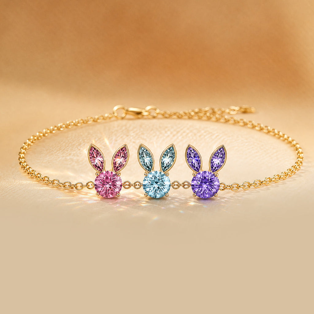 Custom 1‑7 Dainty Bunny Birthstone Bracelet