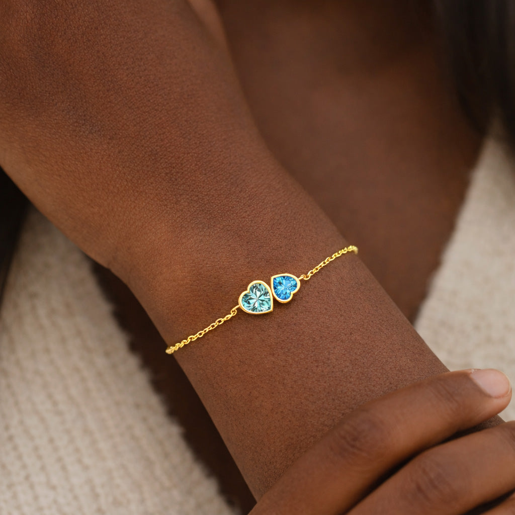 Mother & Daughter Linking Hearts Birthstone Bracelet