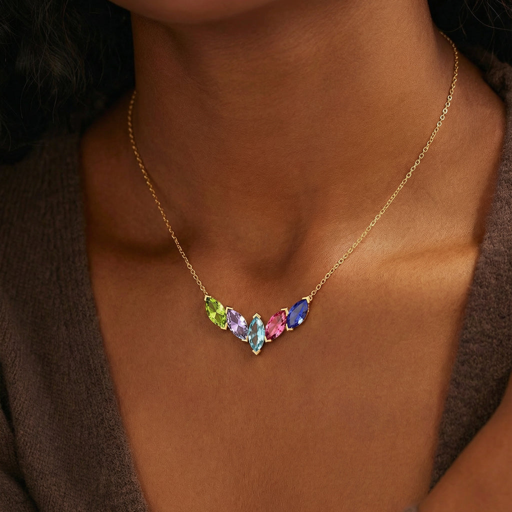 Mama's Mini Gang 1–7 Marquise Birthstone Necklace