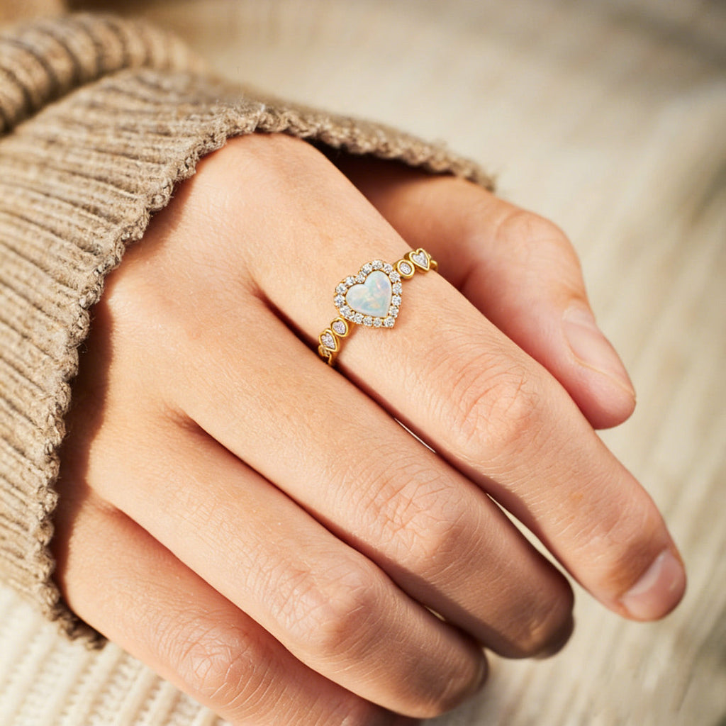 Matching Mother Daughter Opal Heart Ring