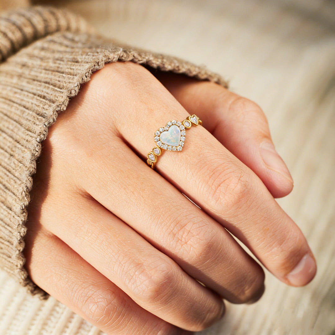 Matching Mother Daughter Opal Heart Ring