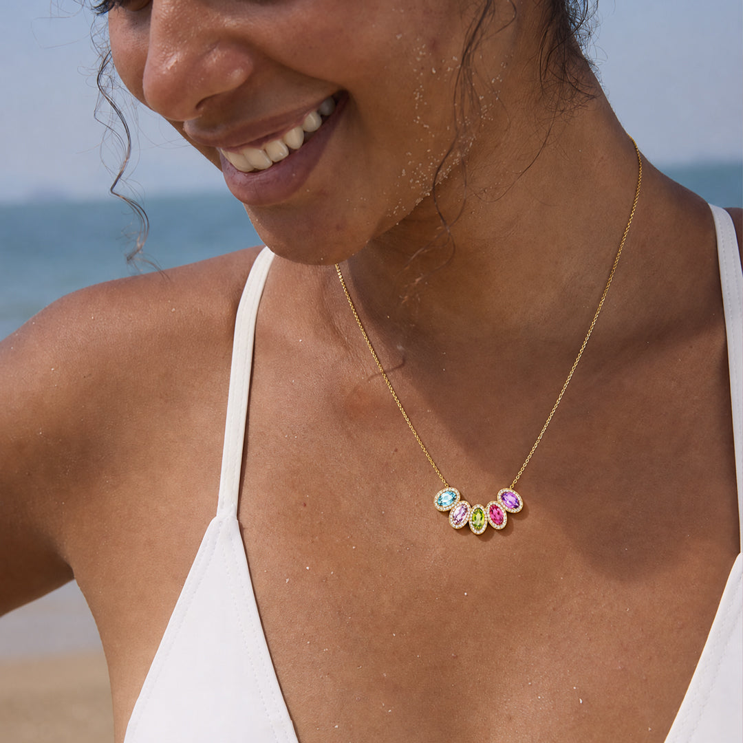 1‑8 Elegant Oval Halo Birthstone Necklace