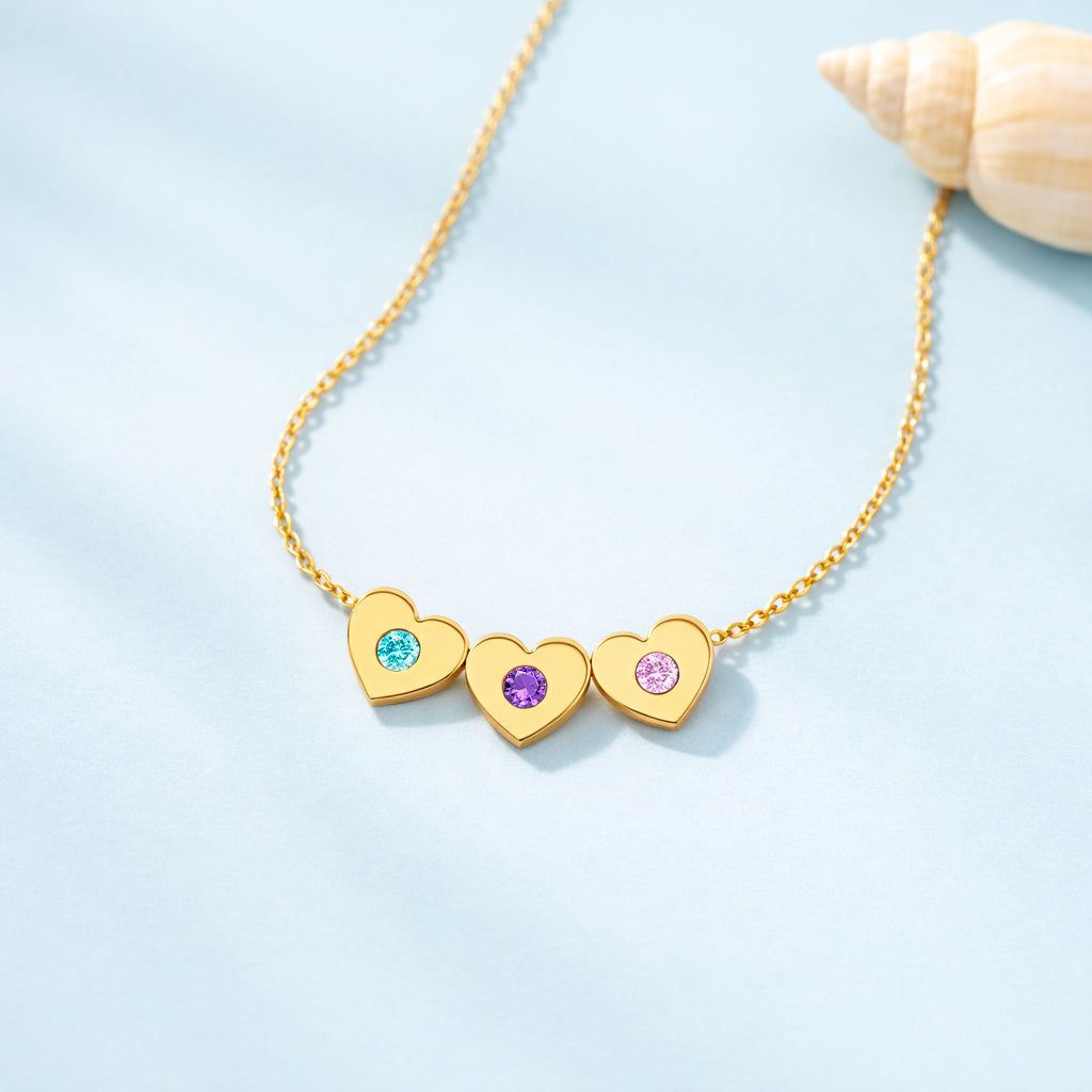 Mama's Heartbeats Custom 1-6 Heart-Cut Birthstone Necklace