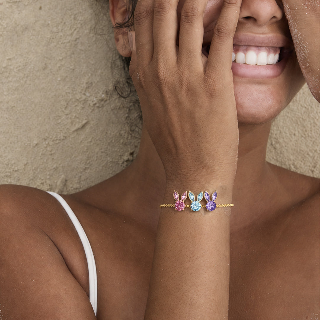 Custom 1‑7 Dainty Bunny Birthstone Bracelet