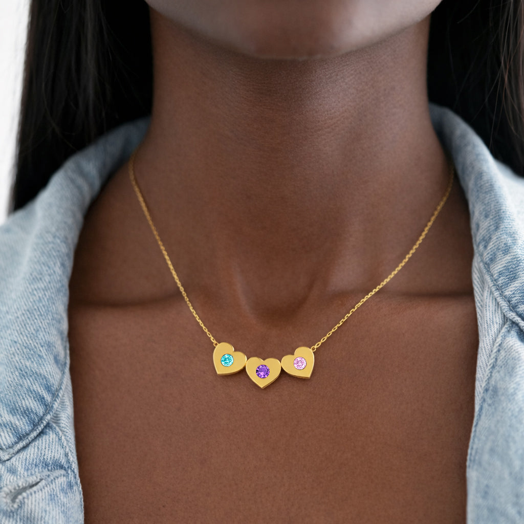 Mama's Heartbeats Custom 1-6 Heart-Cut Birthstone Necklace