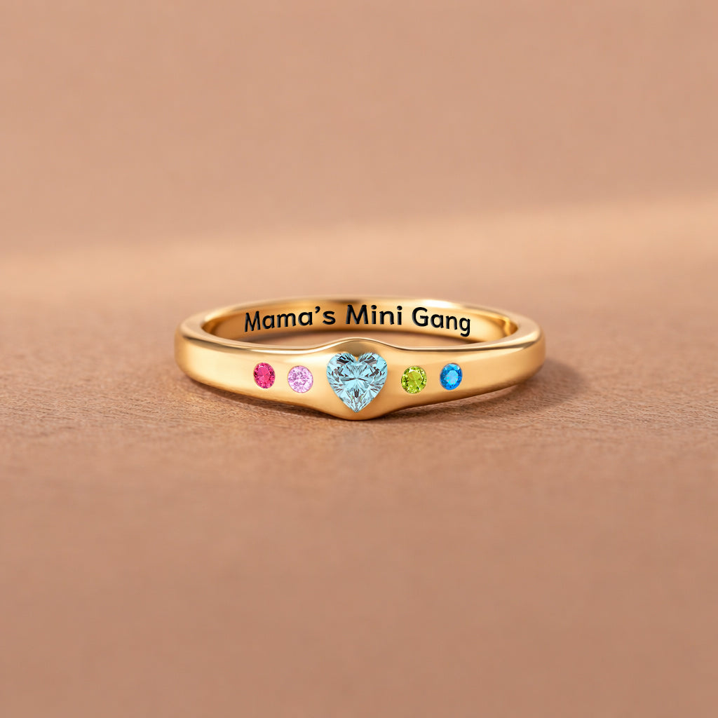 Mama's Mini Gang 1-6 Birthstones Heart Ring