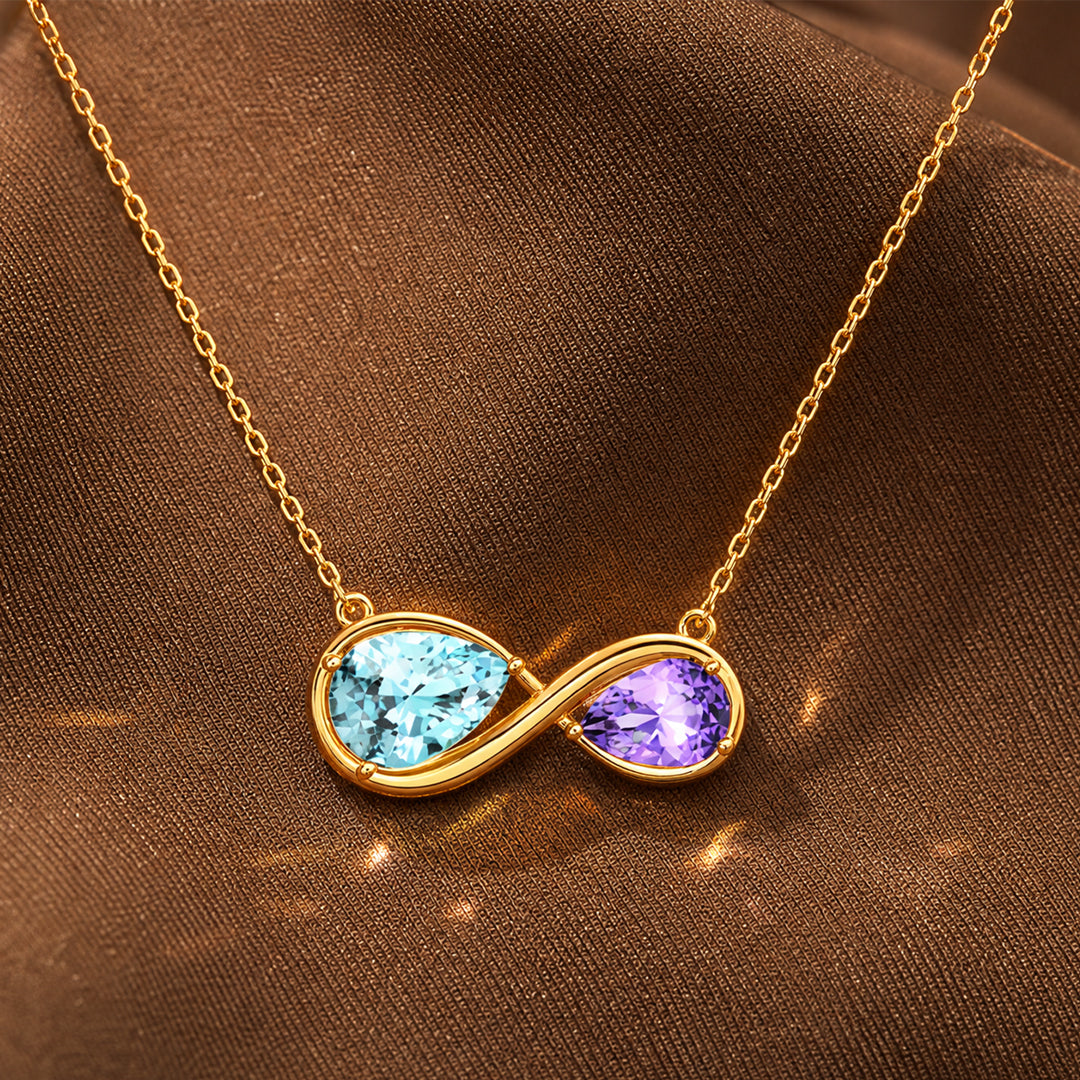 Mother & Daughter Teardrop Infinity Birthstone Necklace