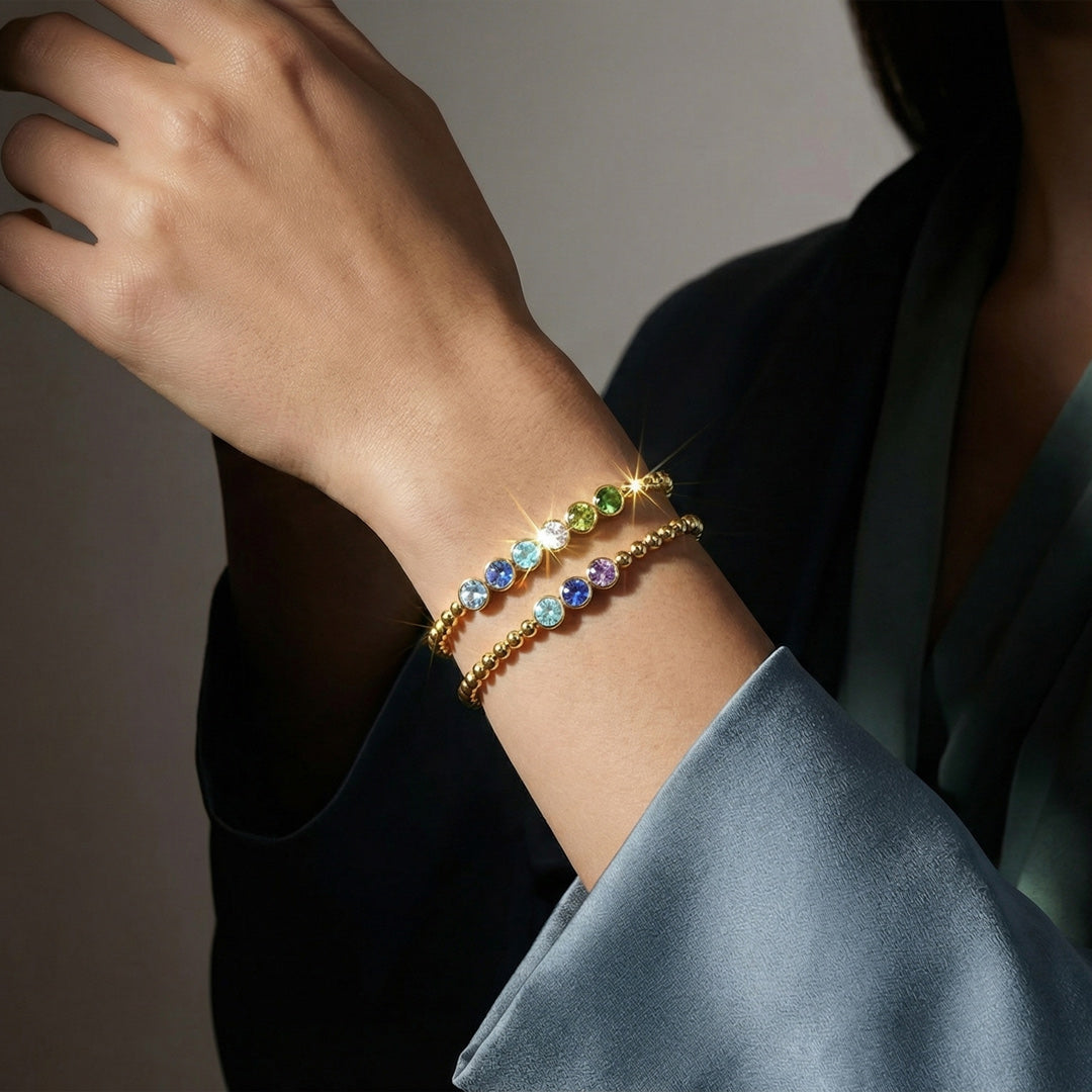 Stainless Steel 1-6 Birthstone Beaded Bracelet