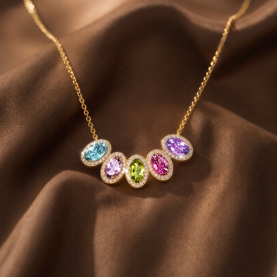 1‑8 Elegant Oval Halo Birthstone Necklace