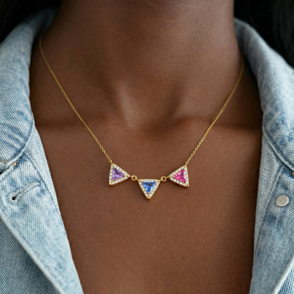 Custom 1-6 Triangle Birthstone Necklace