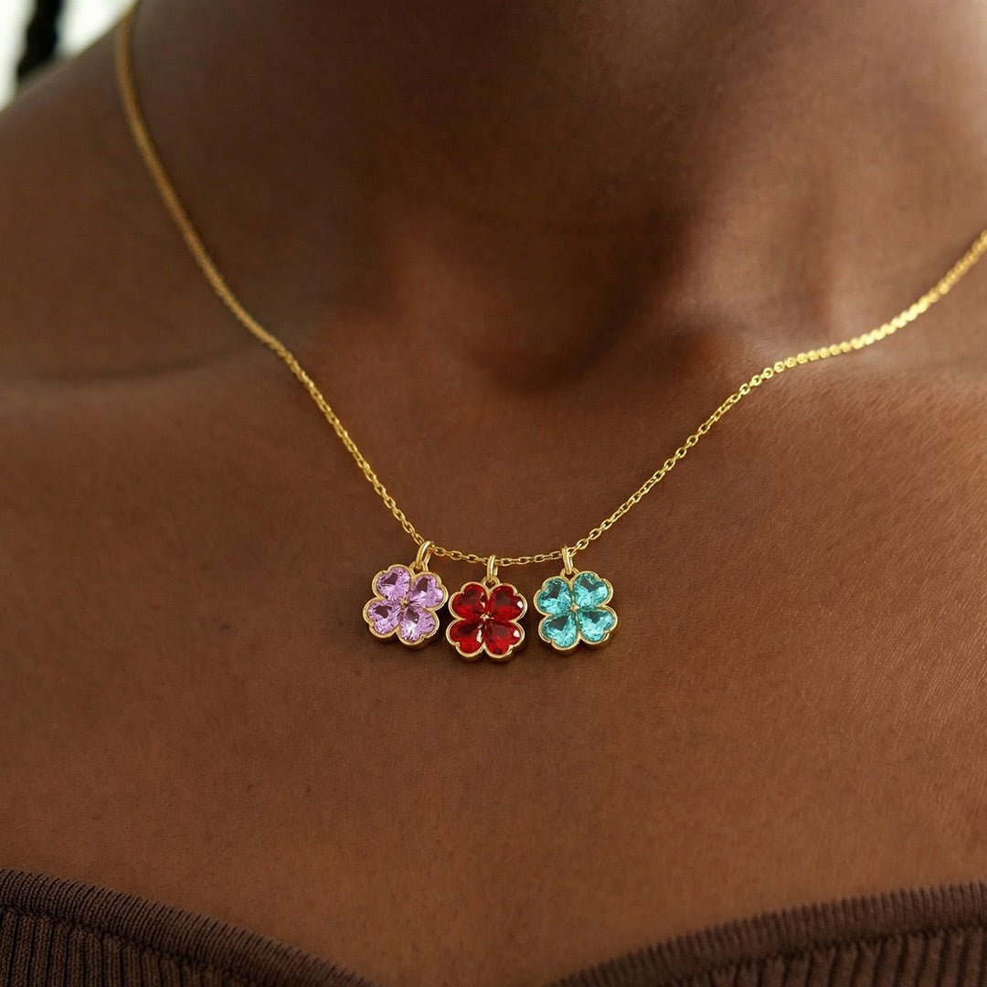 Custom 1–8 Four-Leaf Clover Birthstone Necklace