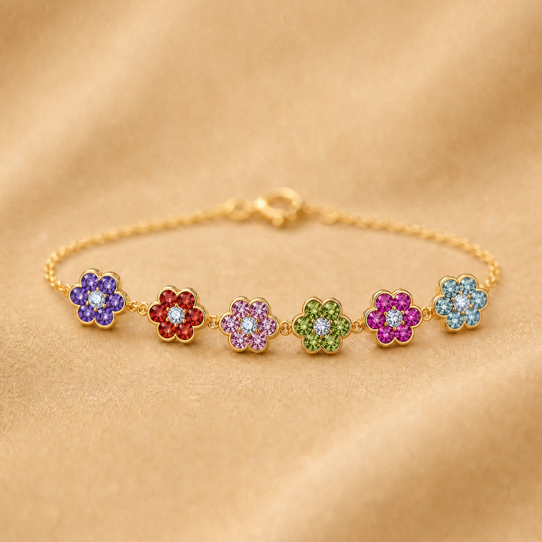 Custom 1‑8 Sparkling Flower Birthstone Bracelet