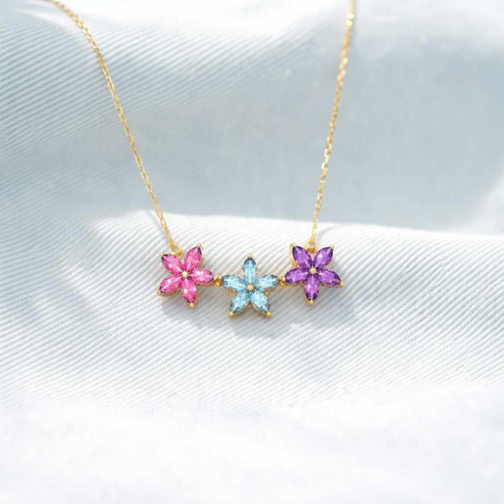 Mama's Garden 1-6 Floral Birthstone Necklace Gift For Mom