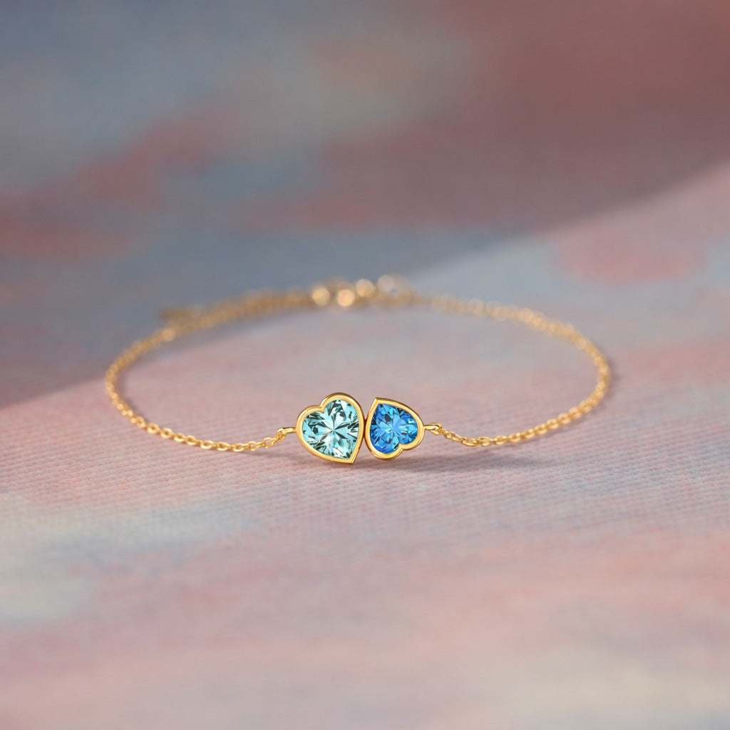 Mother & Daughter Linking Hearts Birthstone Bracelet