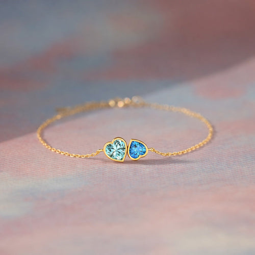 Mother & Daughter Linking Hearts Birthstone Bracelet