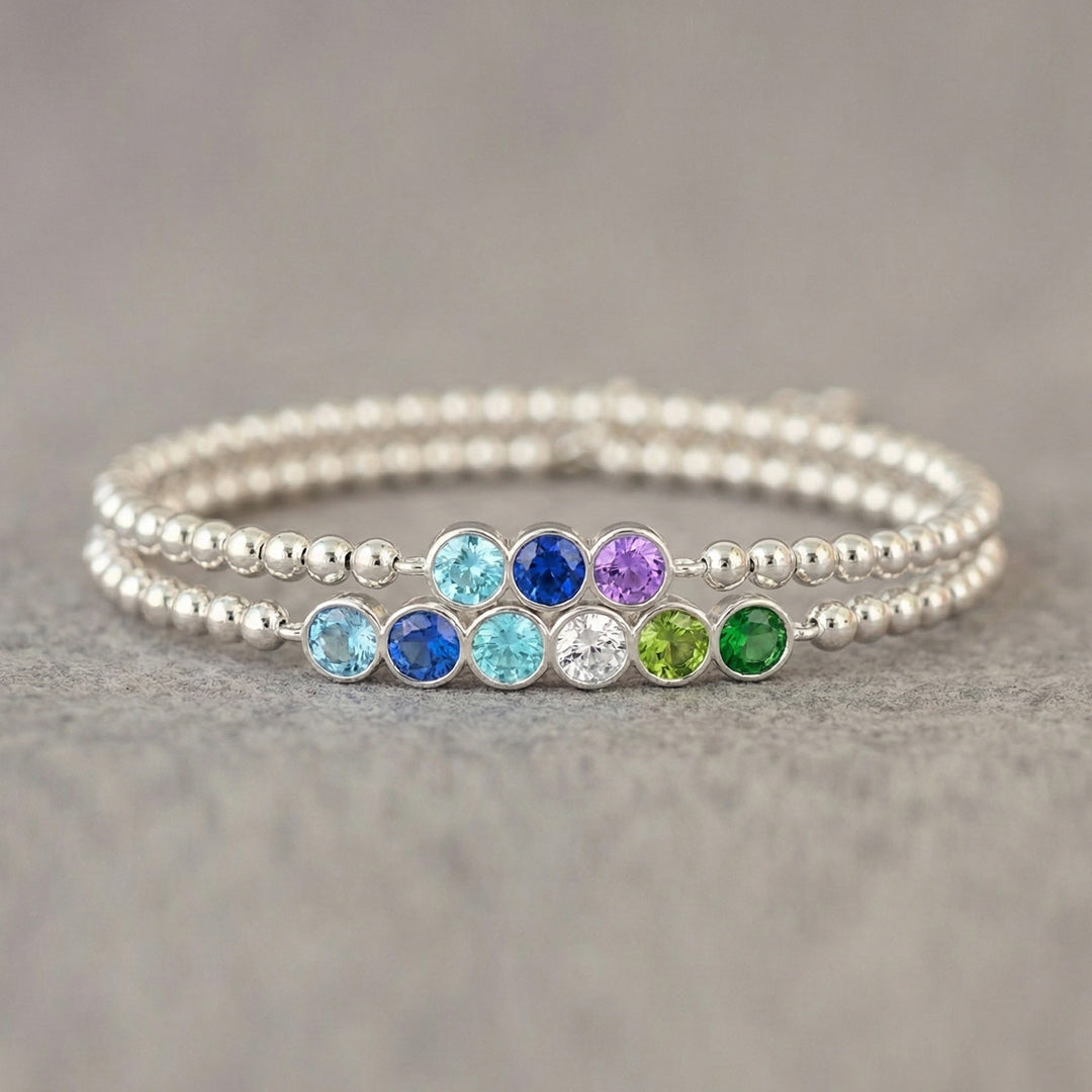 Stainless Steel 1-6 Birthstone Beaded Bracelet