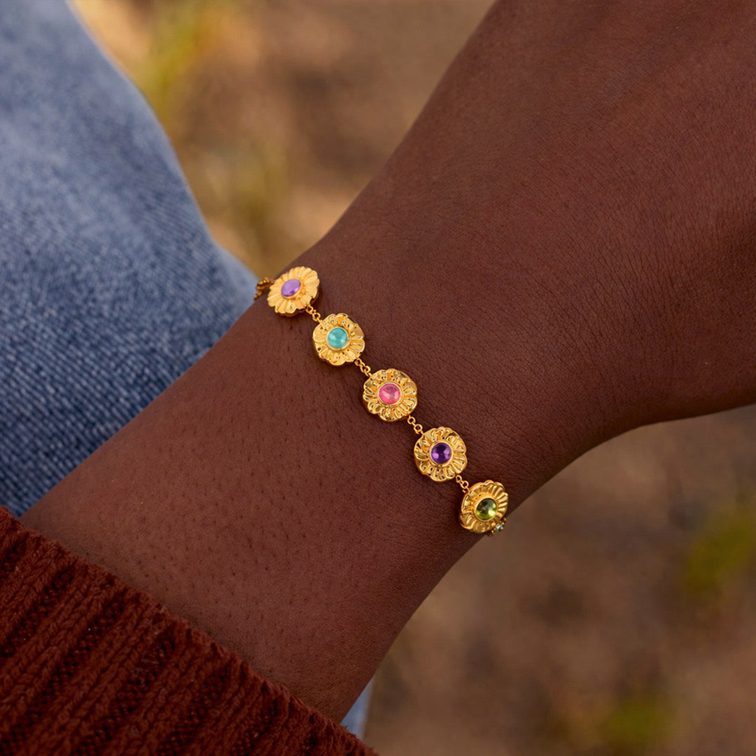 For Mother Personalized 1–8 Birthstone Vintage Blossom Bracelet