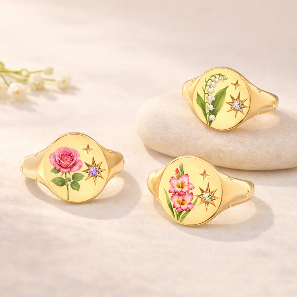 For Old Friends Color Printed Birth Flower Ring