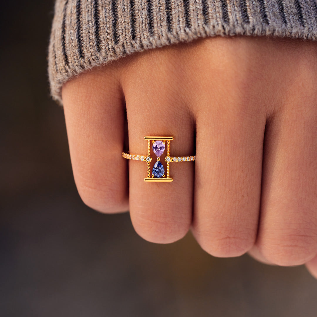 Hourglass Double Birthstone Ring
